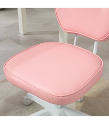 Vinsetto Vanity Office Chair, PU Leather Computer Chair for Home, with Adjustable Height, Armless, Swivel Wheels, Pink