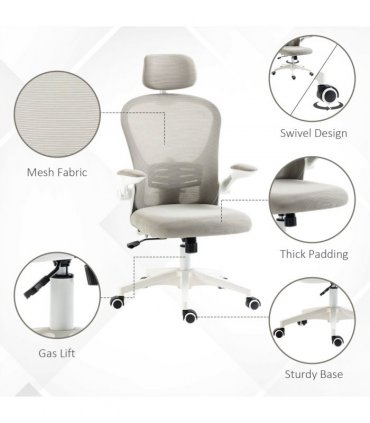 Vinsetto Mesh Office Chair with Headrest, 4D Lumbar Support, Flip-up Arm