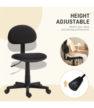 HOMCOM Armless Office Chair with Adjustable Height 360° Swivel Wheels Black