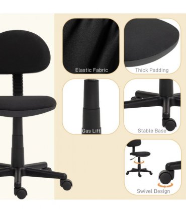 HOMCOM Armless Office Chair with Adjustable Height 360° Swivel Wheels Black