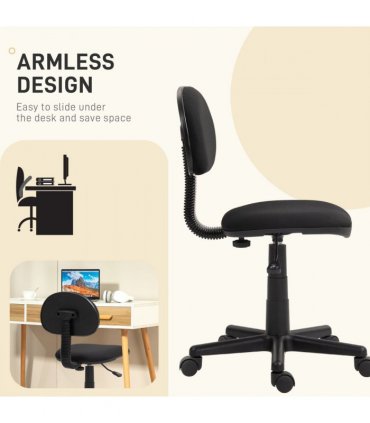 HOMCOM Armless Office Chair with Adjustable Height 360° Swivel Wheels Black