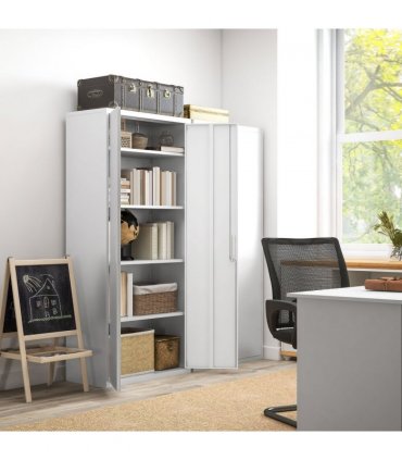 HOMCOM Five Shelf Lockable Steel Office Cabinet - White