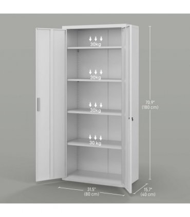 HOMCOM Five Shelf Lockable Steel Office Cabinet - White