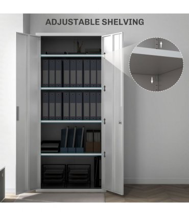 HOMCOM Five Shelf Lockable Steel Office Cabinet - White
