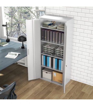 HOMCOM Five Shelf Lockable Steel Office Cabinet - White