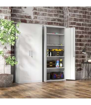 HOMCOM Five Shelf Lockable Steel Office Cabinet - White