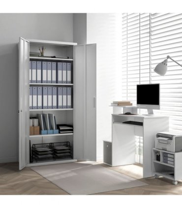 HOMCOM Five Shelf Lockable Steel Office Cabinet - White