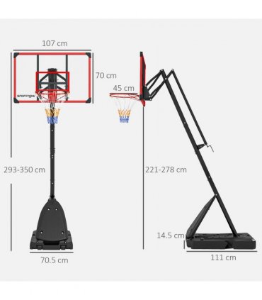 SPORTNOW Adjustable Basketball Hoop with Weighted Base, 2.4-2.9m, Red