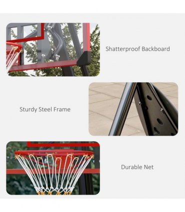 SPORTNOW Adjustable Basketball Hoop with Weighted Base, 2.4-2.9m, Red