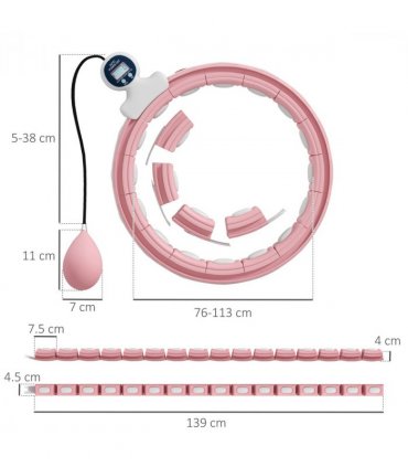 SPORTNOW Smart Weighted Hula Hoop, Massage Hula Ring w/ 16 Detachable Knots, 360° Auto-Rotating Ball, Digital Counter, Pink