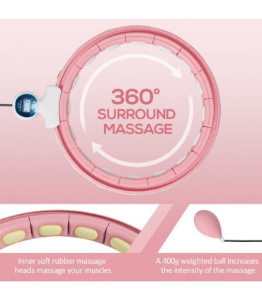 SPORTNOW Smart Weighted Hula Hoop, Massage Hula Ring w/ 16 Detachable Knots, 360° Auto-Rotating Ball, Digital Counter, Pink