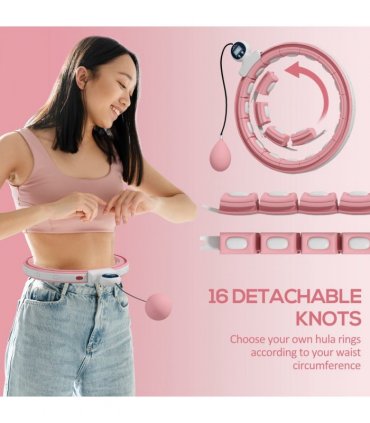SPORTNOW Smart Weighted Hula Hoop, Massage Hula Ring w/ 16 Detachable Knots, 360° Auto-Rotating Ball, Digital Counter, Pink