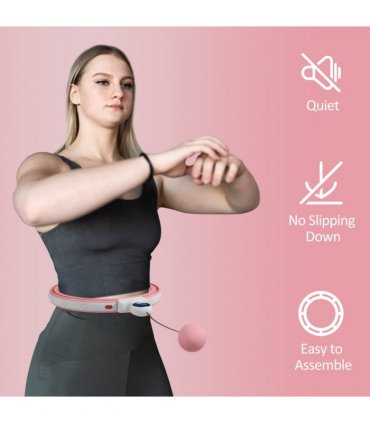 SPORTNOW Smart Weighted Hula Hoop, Massage Hula Ring w/ 16 Detachable Knots, 360° Auto-Rotating Ball, Digital Counter, Pink