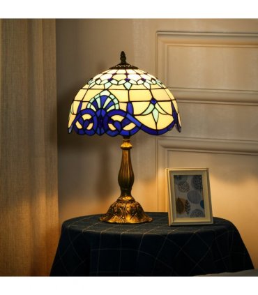HOMCOM Stained Glass Table Lamp, for Bedroom Bedside, Bulb not Included