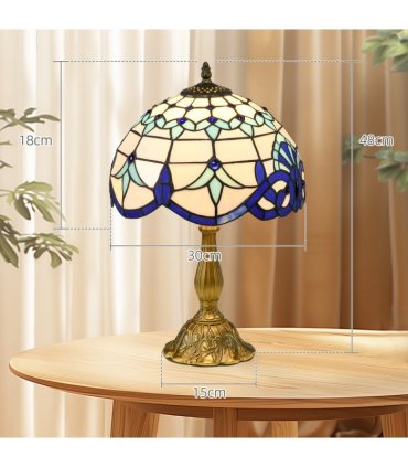 HOMCOM Stained Glass Table Lamp, for Bedroom Bedside, Bulb not Included