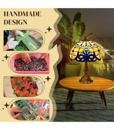 HOMCOM Stained Glass Table Lamp, for Bedroom Bedside, Bulb not Included