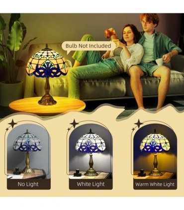 HOMCOM Stained Glass Table Lamp, for Bedroom Bedside, Bulb not Included