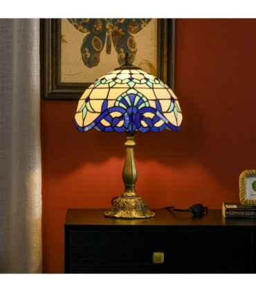 HOMCOM Stained Glass Table Lamp, for Bedroom Bedside, Bulb not Included