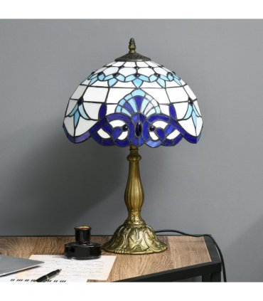 HOMCOM Stained Glass Table Lamp, for Bedroom Bedside, Bulb not Included