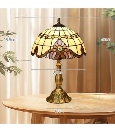 HOMCOM Tiffany Stained Glass Table Lamp, Handmade Antique Bedside Lamp, Decorative Night Light for Bedroom, Living room, Home, Nightstand