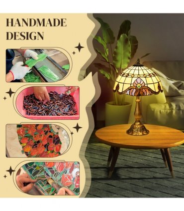 HOMCOM Tiffany Stained Glass Table Lamp, Handmade Antique Bedside Lamp, Decorative Night Light for Bedroom, Living room, Home, Nightstand