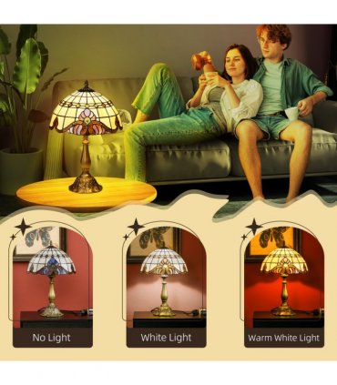 HOMCOM Tiffany Stained Glass Table Lamp, Handmade Antique Bedside Lamp, Decorative Night Light for Bedroom, Living room, Home, Nightstand