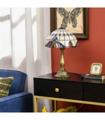 HOMCOM Tiffany Stained Glass Table Lamp, Handmade Antique Bedside Lamp, Decorative Night Light for Bedroom, Living room, Home, Nightstand
