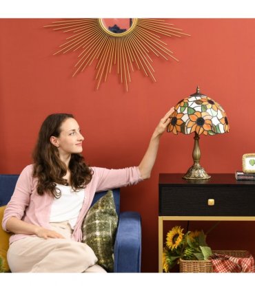 HOMCOM Antique Table Lamp, for Bedroom Bedside, Bulb not Included, Sunflower