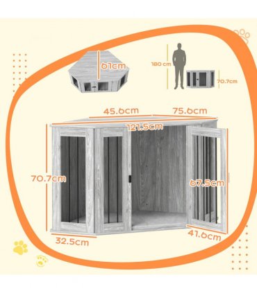 PawHut Dog Crate Furniture for Large Dogs w/ Cushion, Door - Grey
