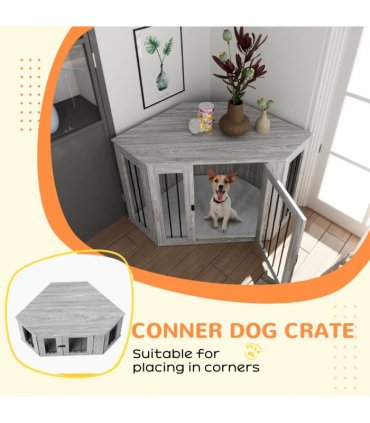 PawHut Dog Crate Furniture for Large Dogs w/ Cushion, Door - Grey