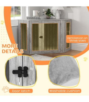 PawHut Dog Crate Furniture for Large Dogs w/ Cushion, Door - Grey