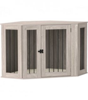 PawHut Dog Crate Furniture for Large Dogs w/ Cushion, Door - Walnut Brown