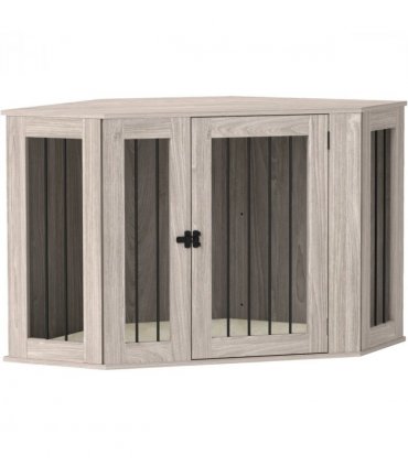 PawHut Dog Crate Furniture for Large Dogs w/ Cushion, Door - Walnut Brown