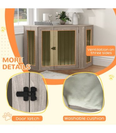 PawHut Dog Crate Furniture for Large Dogs w/ Cushion, Door - Walnut Brown