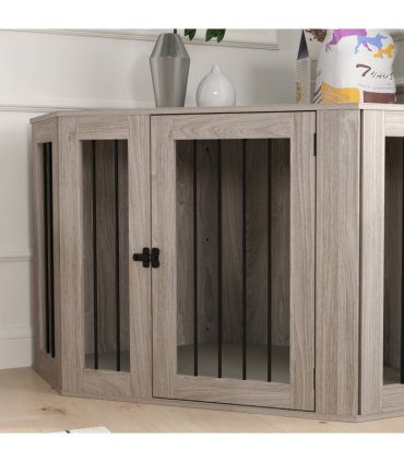 PawHut Dog Crate Furniture for Large Dogs w/ Cushion, Door - Walnut Brown