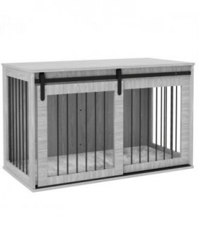 PawHut Dog Crate Furniture with Removable Cushion for XL-sized Dogs - Grey
