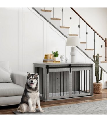 PawHut Dog Crate Furniture with Removable Cushion for XL-sized Dogs - Grey