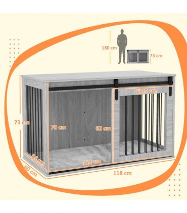 PawHut Dog Crate Furniture with Removable Cushion for XL-sized Dogs - Grey