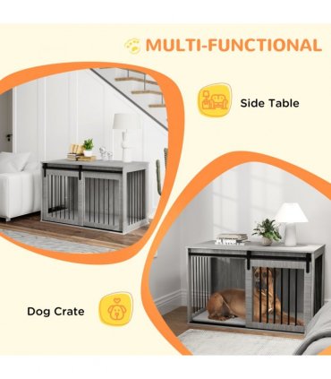 PawHut Dog Crate Furniture with Removable Cushion for XL-sized Dogs - Grey