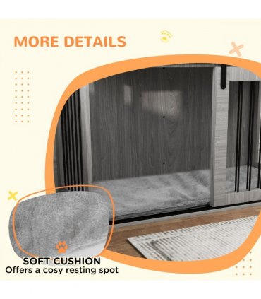PawHut Dog Crate Furniture with Removable Cushion for XL-sized Dogs - Grey