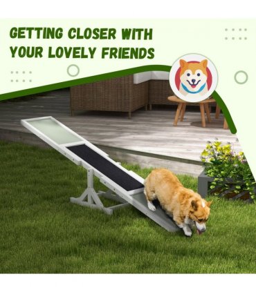 PawHut Wooden Pet Seesaw for Big Dogs with Anti-Slip Surface, White