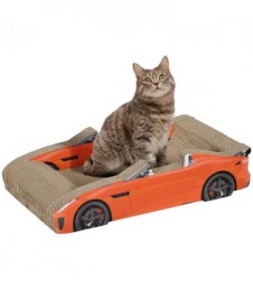 PawHut 2 in 1 Cat Scratching Board with Catnip, Car-shaped Cat Scratch Bed