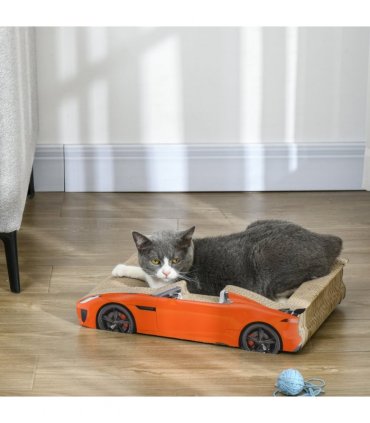PawHut 2 in 1 Cat Scratching Board with Catnip, Car-shaped Cat Scratch Bed