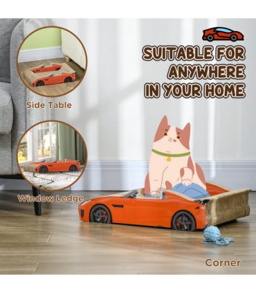 PawHut 2 in 1 Cat Scratching Board with Catnip, Car-shaped Cat Scratch Bed