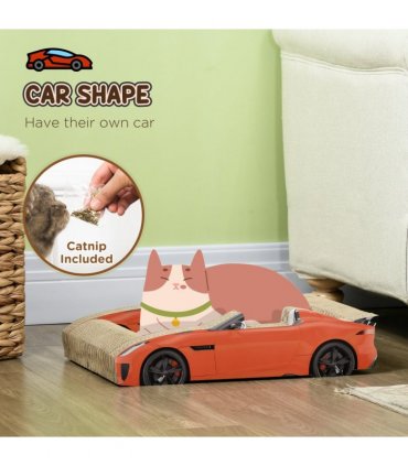 PawHut 2 in 1 Cat Scratching Board with Catnip, Car-shaped Cat Scratch Bed