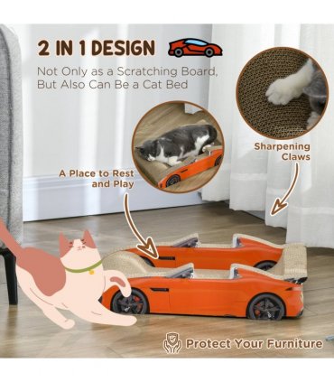 PawHut 2 in 1 Cat Scratching Board with Catnip, Car-shaped Cat Scratch Bed