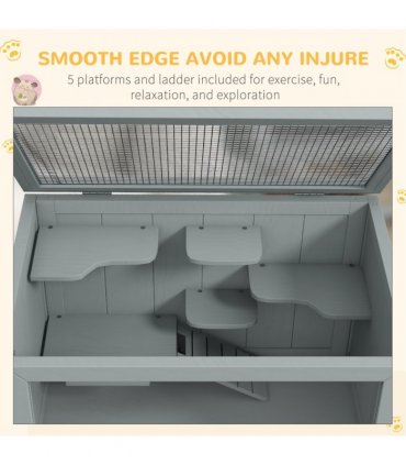 PawHut Wooden Hamster Cage w/ Storage Shelf, Openable Top for Gerbils, Grey