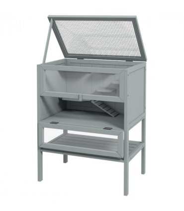 PawHut Wooden Hamster Cage w/ Storage Shelf, Openable Top for Gerbils, Grey