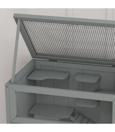 PawHut Wooden Hamster Cage w/ Storage Shelf, Openable Top for Gerbils, Grey