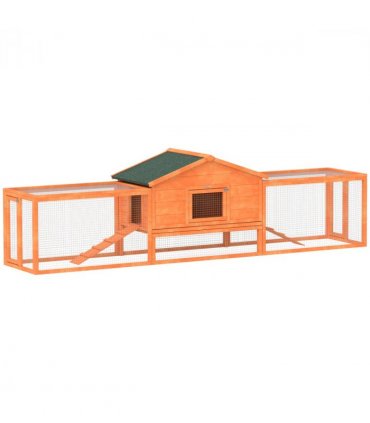PawHut Wooden Rabbit Hutch Guinea Pig Hutch, Orange, 309 x 70 x 87cm